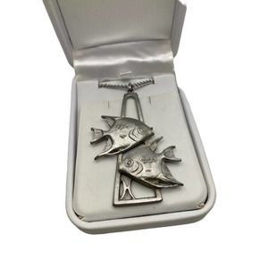 Vintage Pewter Pisces Double Fish Necklace